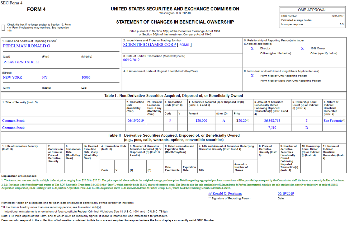 Insider Buying in Scientific Games Corporation (SGMS)