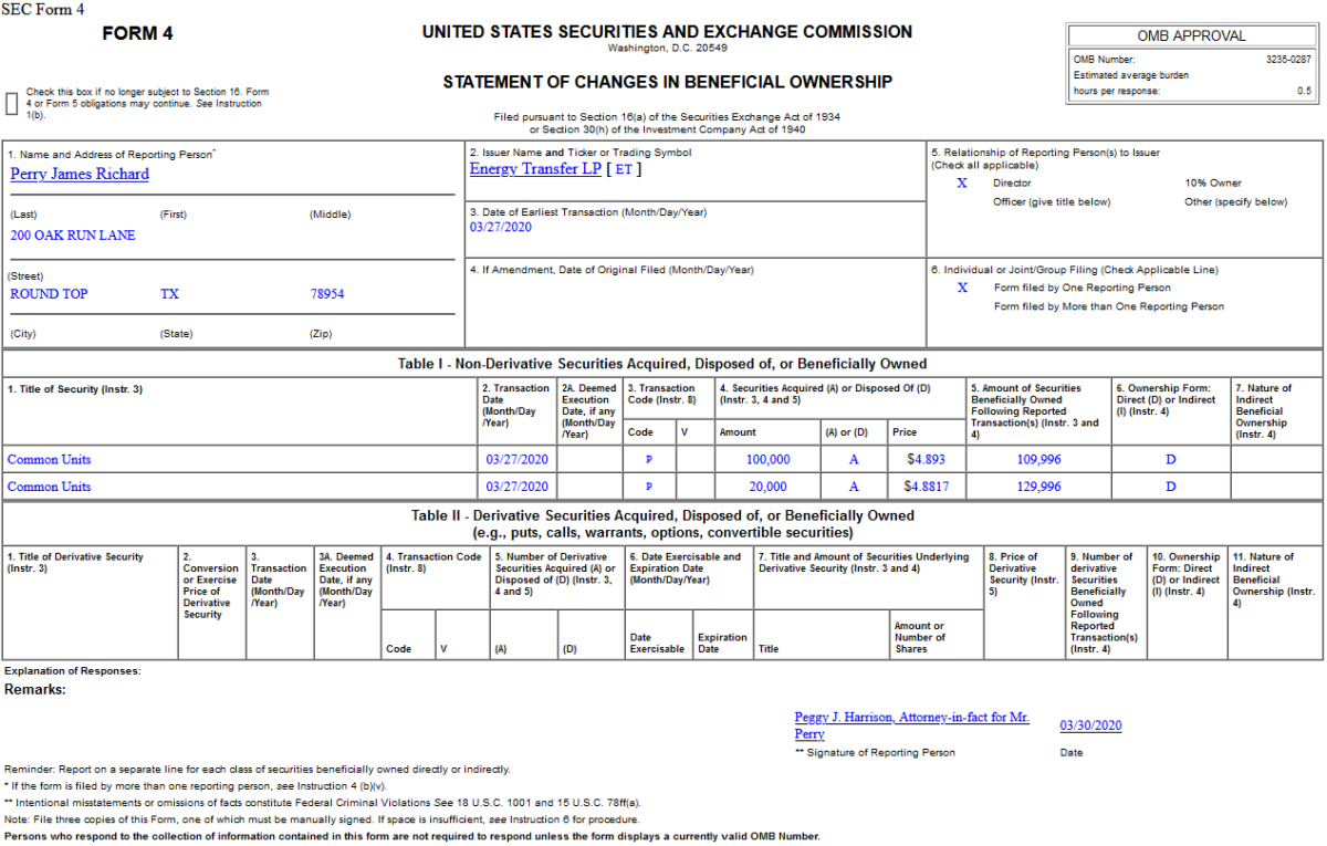 Insider Buying in Energy Transfer LP (ET)