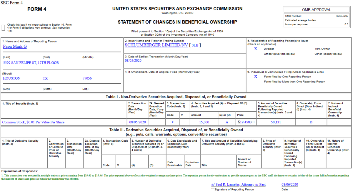 Insider Buying in Schlumberger Limited (SLB)