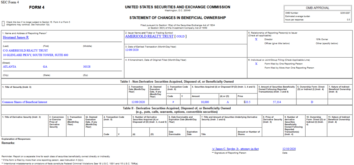 Insider Buying in Americold Realty Trust (COLD)