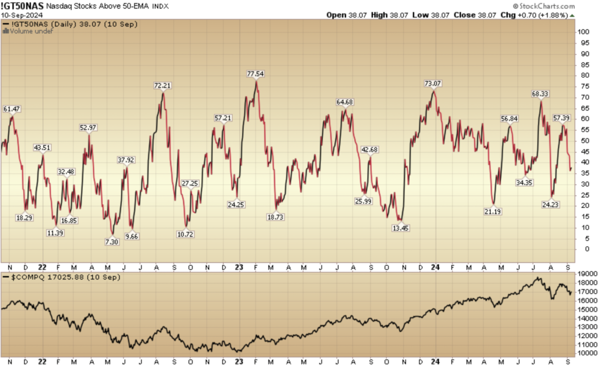 Indicator of the Day (video): Nasdaq Stocks Above 50 EMA